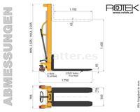 Rotek STP-MC Apilador manual de palés de 1,6 m y 1000 kg de capacidad de elevación