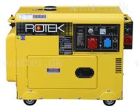 AGOTADO! Rotek dieselgeneratorer 400V 50Hz (3-faset), 6 kVA, lydisoleret med elektrisk start